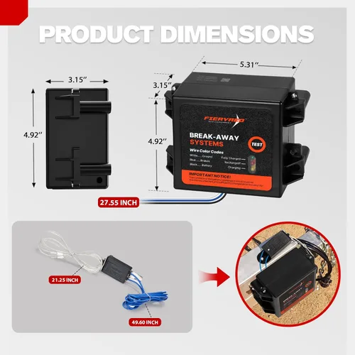 Miniatura 8 de FIERYRED Kit de freno de remolque de prueba LED con batería e interruptor, sistema de controlador de carga lateral, cargador integrado de 12 V 5