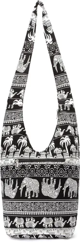 Miniatura 125 de Bolsa de hombro para mujer, de lona en estilo hippie/bohemio para llevar cruzada al hombro, disponible en diferentes colores y estampados