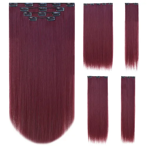 Miniatura 14 de SYXLCYGG Extensiones de cabello negro lacio, 4 piezas, extensiones de cabello con clip de 22 pulgadas, 5.5 onzas, pieza de cabello sintético