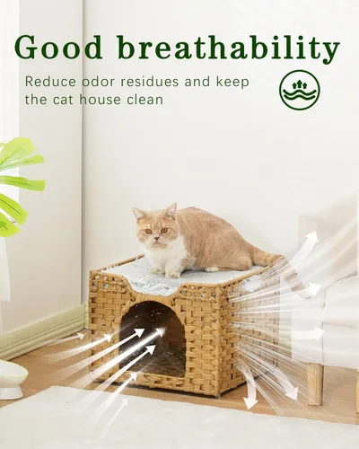 Miniatura 3 de SETVSON Camas para gatos para interiores, casa de gatitos, cubo de ratán tejido a mano, cueva para gatos, casas grandes para gatos, una alfombrilla