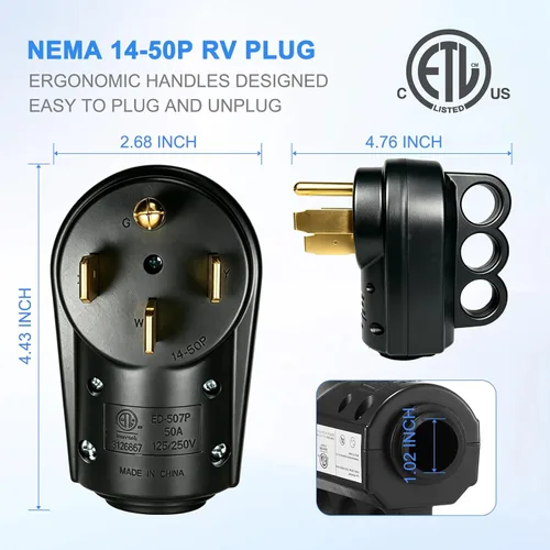 Miniatura 3 de Enchufe RV de 50 amperios, NEMA 14-50P 125/250 voltios, enchufe macho de repuesto resistente con asas ergonómicas para RV, EV, cable generador