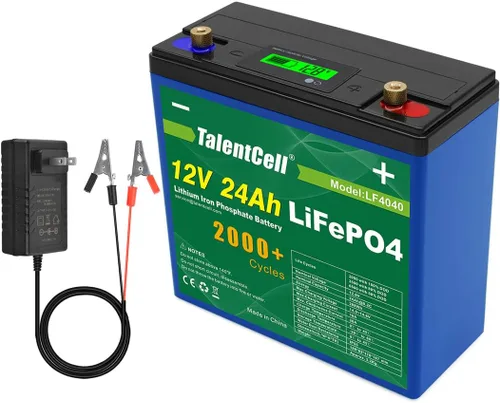 TalentCell Paquete de Batería LiFePO4 de 12V 24Ah LF4040, Baterías Recargables de Fosfato de Hierro de Litio de Ciclo Profundo de 12.8V 288Wh