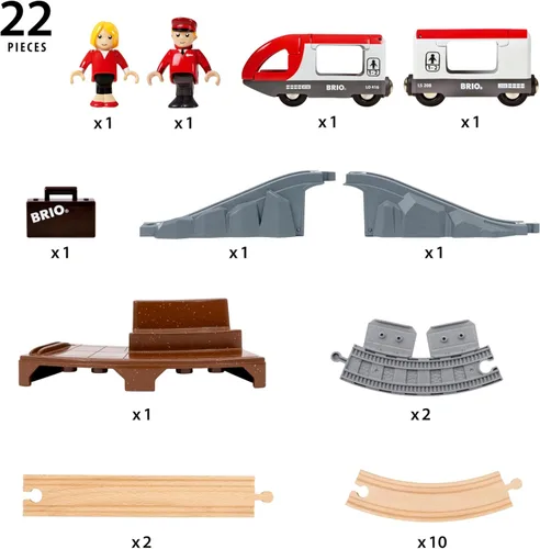 Miniatura 3 de BRIO World – 36079 Set básico de viaje de tren de madera Set de juguete de tren de madera de 22 piezas para niños a partir de 3 años
