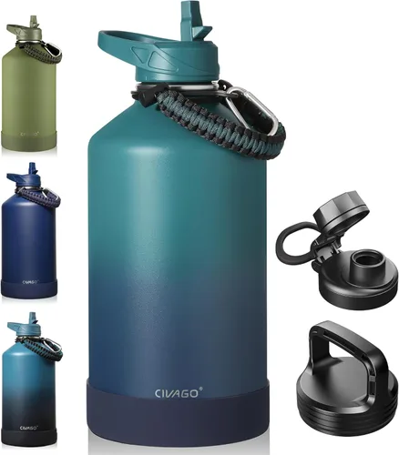 Miniatura 7 de CIVAGO Botella de agua aislada de 22 onzas con pajita, frasco de agua deportiva de acero inoxidable con 3 tapas