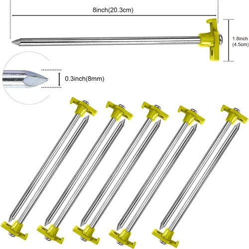 Miniatura 2 de ABCCANOPY Estacas de tienda de campaña de 8 pulgadas, 10 anclajes de metal antioxidantes, picos resistentes con 4 cuerdas para acampar al aire