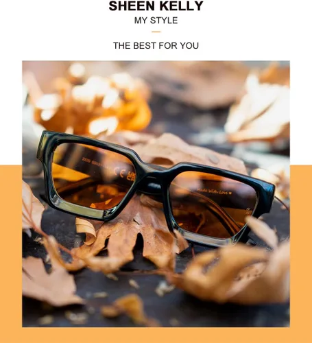 Miniatura 6 de SHEEN KELLY Gafas de sol rectangulares gruesas retro gruesas para mujeres y hombres, a la moda, cuadrados, negros, montura tipo tortie, gafas