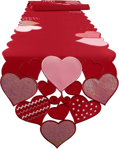 Miniatura 9 de OWENIE Caminos de mesa para el día de San Valentín, centros de mesa de San Valentín, 13 x 36 pulgadas, decoración de mesa roja bordada con corazón