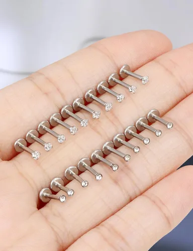 Miniatura 6 de 16G Aretes de hilo interno de parte trasera plana, aretes de nariz de acero quirúrgico 316L, anillo de labio Medusa, anillo de labio Monroe, arete