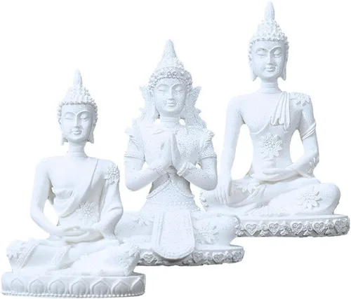 Miniatura 10 de Estatua armoniosa de meditación de yoga de Buda blanca, escultura coleccionable de piedra arenisca artesanal, decoración de escultura de Feng Shui