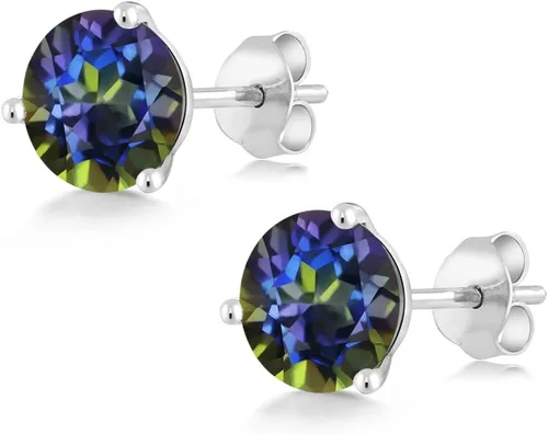 Miniatura 123 de Gem Stone King Aretes de oro de 14 quilates, 0.236 in, piedra natal redonda, Martini, 3 puntas, aretes de oro para mujer