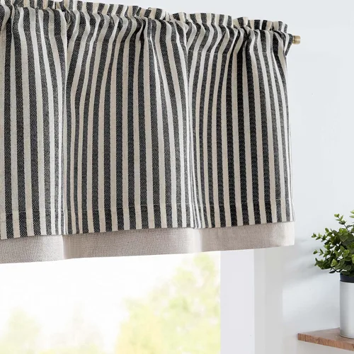 Miniatura 23 de jinchan Cenefa de Lino a Rayas para Ventanas de 16 Pulgadas Cortinas Opacas para Ventana Pequeña Estilo Granja Cenefa de Doble Capa para Sala