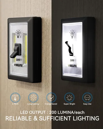 Miniatura 7 de Interruptor de luz nocturna LED, 12 baterías en total incluidas, interruptor LED COB inalámbrico de 200 lúmenes, debajo del gabinete, estante, Negro