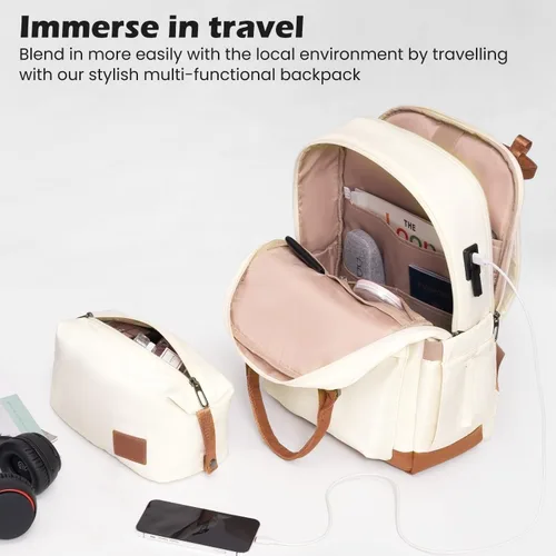 Miniatura 5 de Coolife Maleta de equipaje de mano con ruedas Softside Bolsa de viaje ligera con ruedas, Blanco, Equipaje rígido con ruedas giratorias