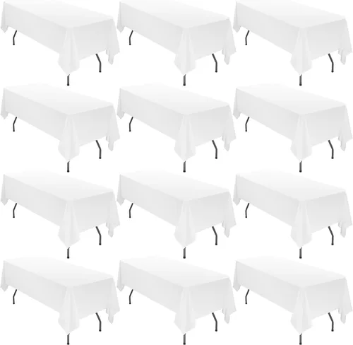 Miniatura 9 de fani Paquete de 12 manteles rectangulares de poliéster lavanda de 60 x 102 pulgadas para mesas rectangulares de 6 pies, mantel de tela lavable