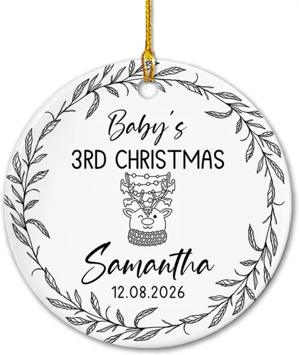 Miniatura 10 de Adornos de cerámica personalizados con texto en inglés «My First Christmas», bonito adorno de Navidad de gato para bebés, niños, primer recuerdo
