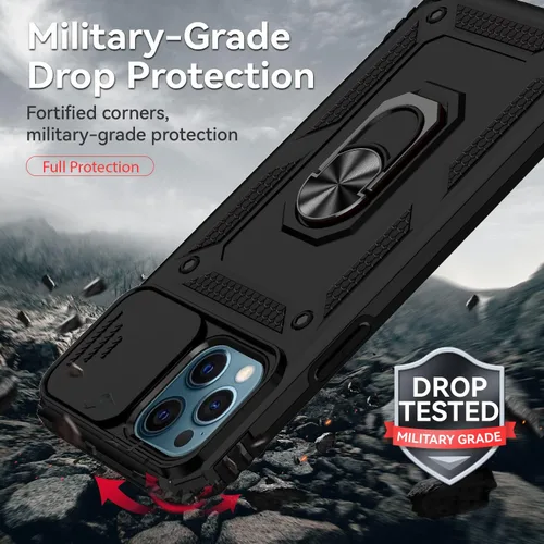 Miniatura 6 de Funda para iPhone 12 Pro Max, con cubierta para lente de cámara, protector de pantalla HD, [grado militar] anillo de montaje en coche con soporte