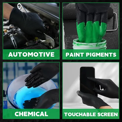 Miniatura 6 de FINITEX Industrial Diamond Texture Nitrile Black Glove - 100/1000PCS Chemical Resistant 8mil Mechanic Disposable Gloves Negro (Large 100)