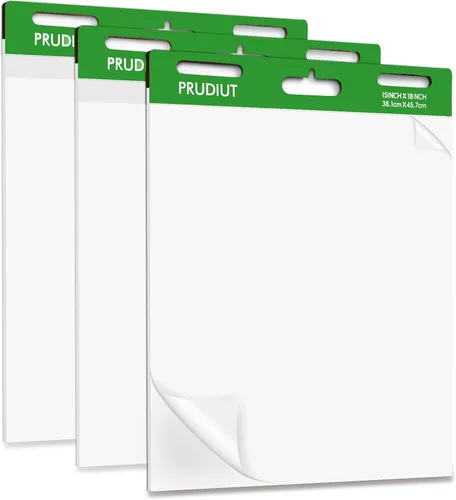 Prudiut Paquete de 3 almohadillas adhesivas de caballete, 15 x 18 pulgadas, papel de cartulina grande de notas adhesivas blancas para pared, papel