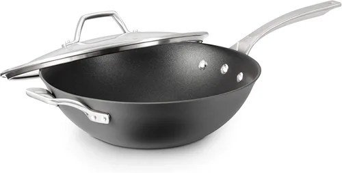 Calphalon Signature Wok antiadherente anodizado duro, 12 pulgadas, fondo plano, apto para horno, sin PFOA, negro