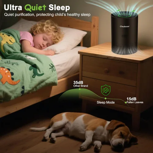 Miniatura 7 de Chuboor Purificadores de aire para habitaciones grandes del hogar, H13 True HEPA para dormitorio, habitación, mascotas, cocina, baño, con Negro