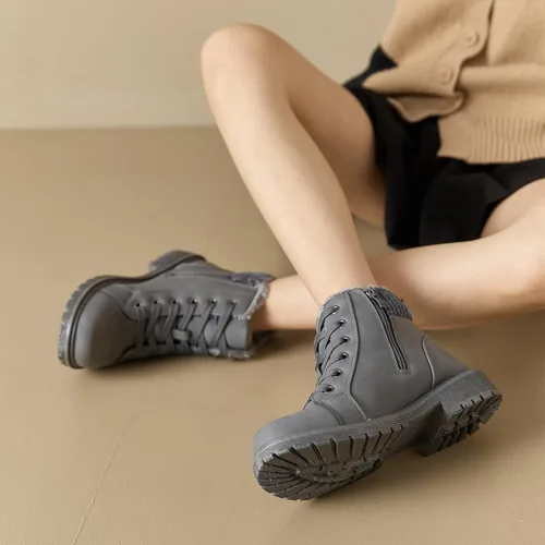 Miniatura 7 de Uoidru Botas de combate para mujer, botines de tobillo negro, botas de nieve de invierno, botas blancas con cordones, cómodas botas peludas