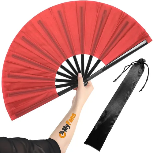 Miniatura 10 de Ventilador de mano plegable grande para rave, ventilador chino plegable de Tai Chi Kung Fu, ideal para festivales, EDM, baile, sofocos, iglesia