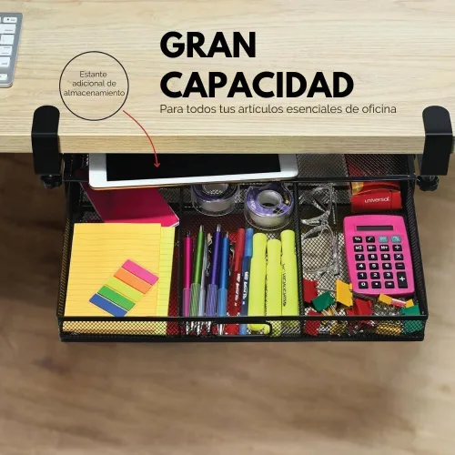 Miniatura 7 de Organizador de Cajones Debajo del Escritorio con Abrazadera, Accesorio de Malla Metálica, 1 Cajón Deslizante, Organizador para Escritorio o Debajo