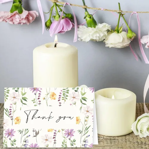 Miniatura 6 de AnyDesign Paquete de 36 tarjetas de agradecimiento florales, tarjetas de felicitación de flores silvestres en acuarela con sobres, calcomanías
