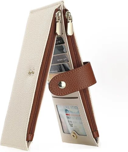 Miniatura 8 de GOIACII - Carteras delgadas para mujer con bloqueo RFID, tarjetero con 2 bolsillos con cremallera, monedero fino para mujer, negro (A01 Black)