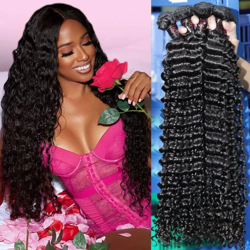 Miniatura 13 de Paquetes de Cabello Humano de Ondas Profundas （12 14 16 ）12A 100% Sin Procesar Cabello Humano Virgen Brasileño Profundo Rizado Tejido de Cabello
