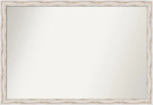 Miniatura 419 de Amanti Art Espejo de baño blanco para sobre el fregadero, 30 x 35 pulgadas, espejo de tocador rectangular estrecho de Eva de oro blanco, marco