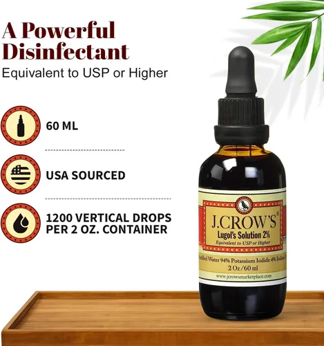 Miniatura 2 de J.CROW'S® Solución de Lugol de Yodo 2% 2 oz (2 Botellas) – Líquido Premium de Yodo y Yoduro de Potasio, Extracto Natural de Salmuera Libre de Gluten