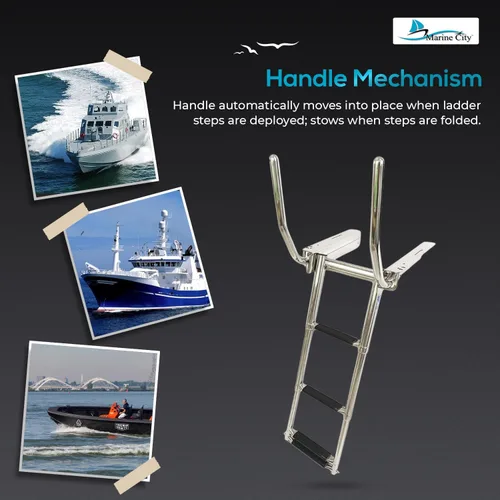 Miniatura 6 de MARINE CITY Escalera telescópica para barco de 3 escalones debajo de la plataforma con pasamanos retráctiles, acero inoxidable 316, resistente al