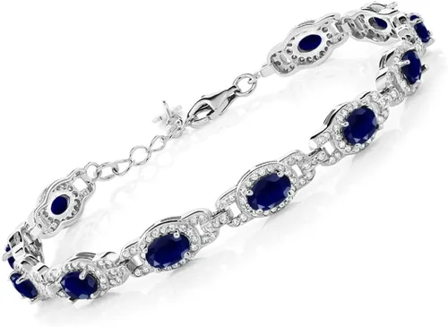 Miniatura 19 de Gem Stone King 7-14 Cttw Oval Gemstone Birthstone Tennis Bracelet For Women 925 Sterling Silver Oval 6X4MM 7 Inch With 1 Inch Extender Fine