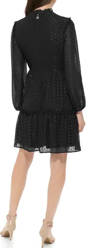 Miniatura 2 de Tommy Hilfiger Vestido de gasa de manga larga con cuello con volantes para mujer