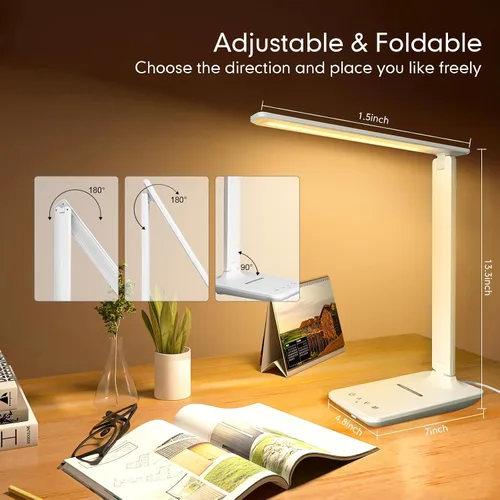 Miniatura 7 de Lámpara de escritorio LED White Crown con cargador inalámbrico de 15W y puerto USB, lámpara de mesa regulable con 5 modos de iluminación, control