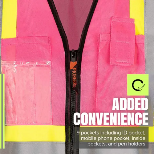 Miniatura 6 de Pioneer Chaleco de seguridad para mujer con bolsillos - Cinta reflectante de alta visibilidad - Para la construcción - Rosa