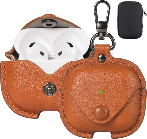 Miniatura 11 de Maxjoy Funda de cuero para AirPods 4, funda de cuero para AirPods de 4ª generación, funda protectora de cuero con llavero compatible con Apple Negro
