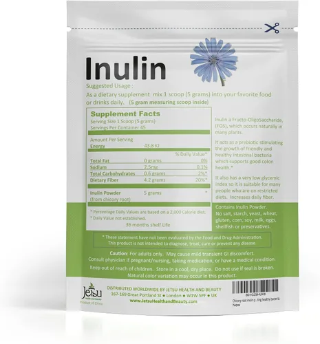 Miniatura 5 de Jetsu Polvo de inulina orgánica raíz de achicoria (FOS) - Fibra de inulina soluble prebiótica apoyo intestinal, mejora la absorción de calcio