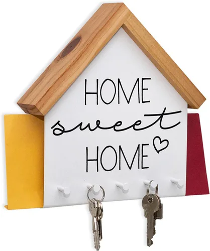 Miniatura 11 de GEGUTON Soporte para llaves montado en la pared con 5 ganchos, madera, negro, diseño Home Sweet Home, organiza llaves, mejora la decoración