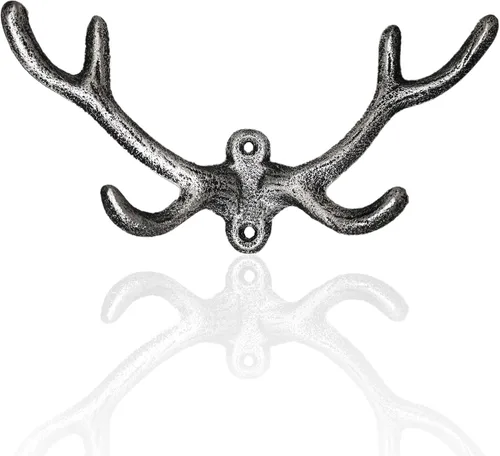Miniatura 4 de 30GO - Paquete de 2 ganchos de pared duraderos con cuernos de ciervo, colgador decorativo versátil con tornillos, estilo rústico multiusos