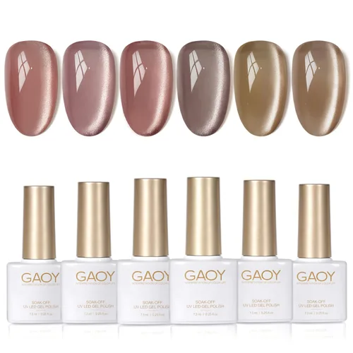 Miniatura 26 de GAOY Juego de esmaltes de uñas de gel con purpurina de ojo de gato con imán y galaxia colorida para ojos de gato holográficos, manicura de gel