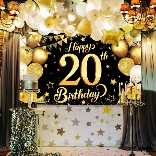 Miniatura 5 de KatchOn, Cartel de feliz cumpleaños número 20 negro y dorado – Grande, 72 x 44 pulgadas Cartel de 20 cumpleaños Saludos a los 20 años