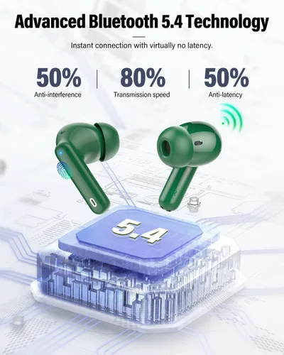 Miniatura 4 de Auriculares inalámbricos, Bluetooth 5.4, estéreo de bajos, auriculares con micrófono con cancelación de ruido, pantalla LED en el oído, llamadas