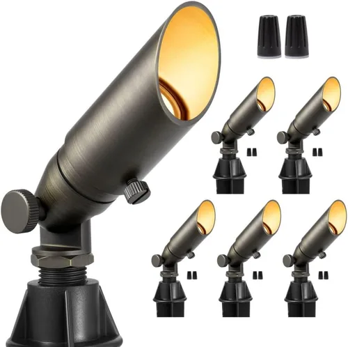 Miniatura 69 de Gardenreet Focos de paisaje de latón de bajo voltaje, luz LED para exteriores de 12 V, luces con cable IP65 impermeables, bronce antiguo