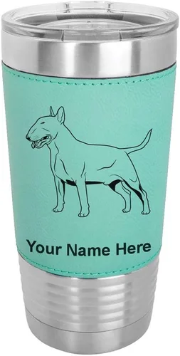 Miniatura 20 de LaserGram Vaso aislado al vacío de 20 onzas, perro Bull Terrier, grabado personalizado incluido (piel sintética, estilo béisbol)