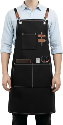 Delantales de Lona de Trabajo para Hombres y Mujeres con 3 Bolsillos, Delantal de Alta Resistencia con Correa Cruzada para Cocina, Chef, para