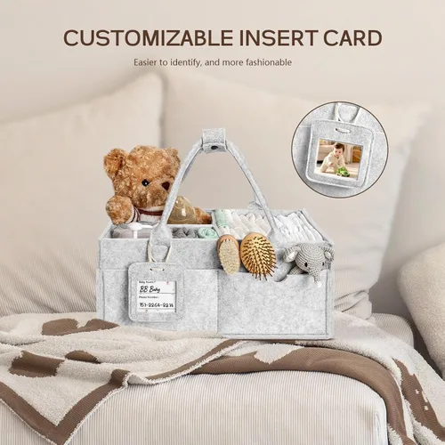 Miniatura 7 de GEMII Organizador de pañales – Organizador grande para bebés con asa para artículos esenciales para recién nacidos, niños o niñas (gris, grande)