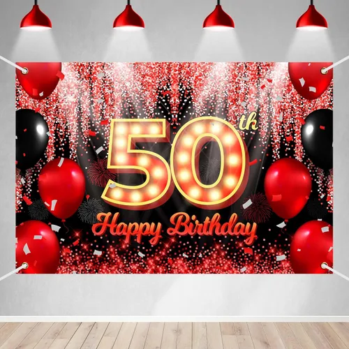 Miniatura 22 de Telón de Fondo Banner de Feliz 10º Cumpleaños Tema Negro y Rojo con Fondo de Neón Brillante y Moda para Fiesta de Cumpleaños Fotografía Accesorio