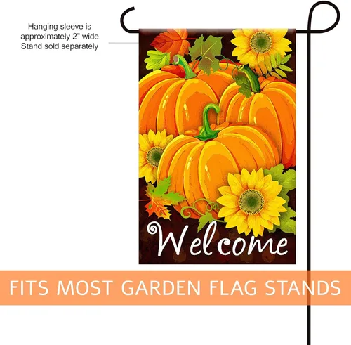 Miniatura 2 de Texupday Bandera de bienvenida para el jardín, diseño de calabazas, girasoles, para exteriores, 12 x 18 pulgadas